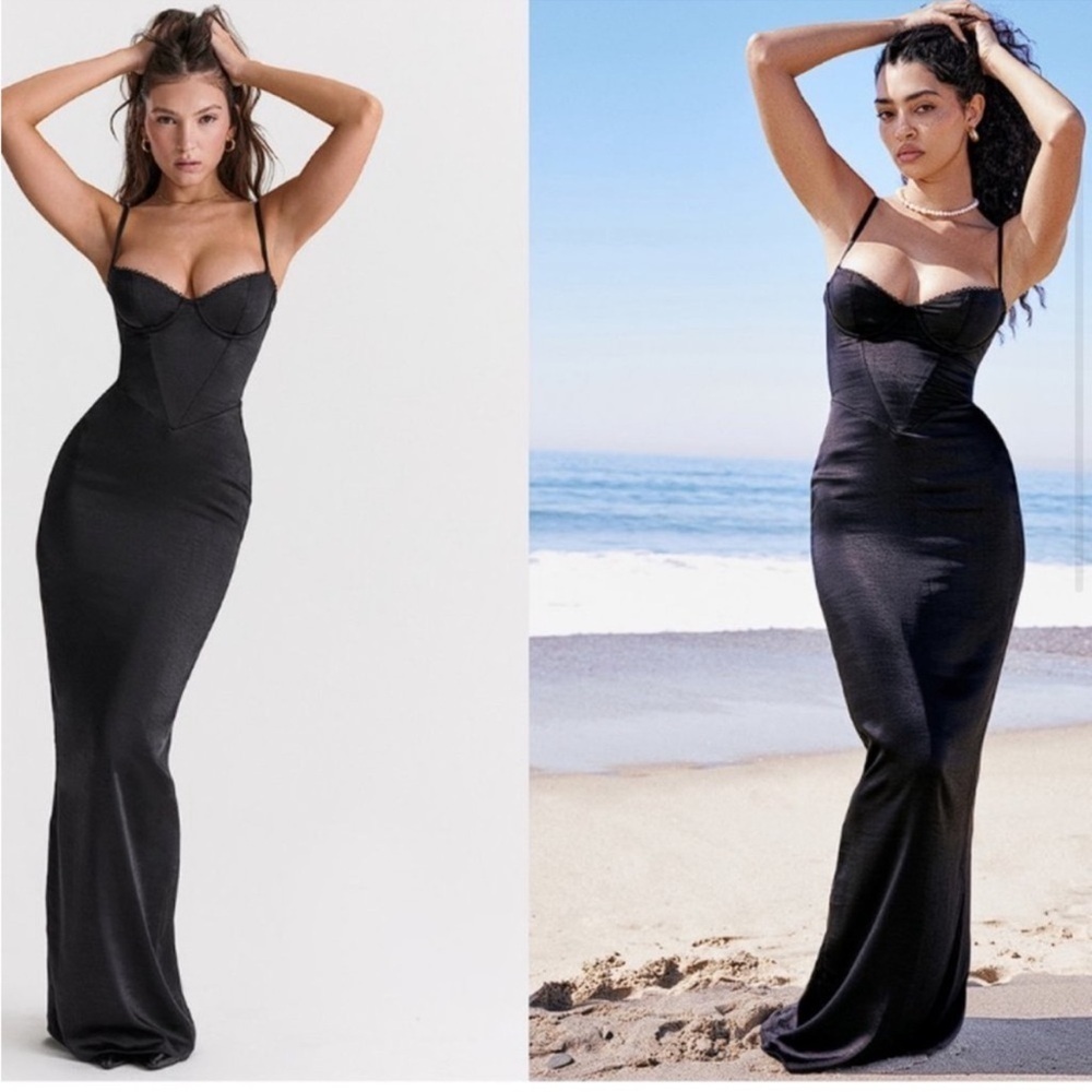 NWOT HOUSE OF CB Stefania Black Corset Maxi Dress sz L - Picture 1 of 9